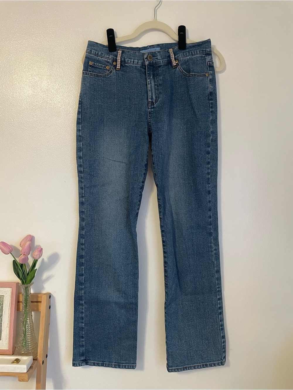 The denim tailor y2k style jeans with rhinestone details size 6